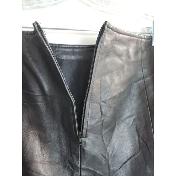 Vakko Sport Women Black 100% Leather A-Line Straight Knee Length Skirt size 10 - Picture 6 of 8